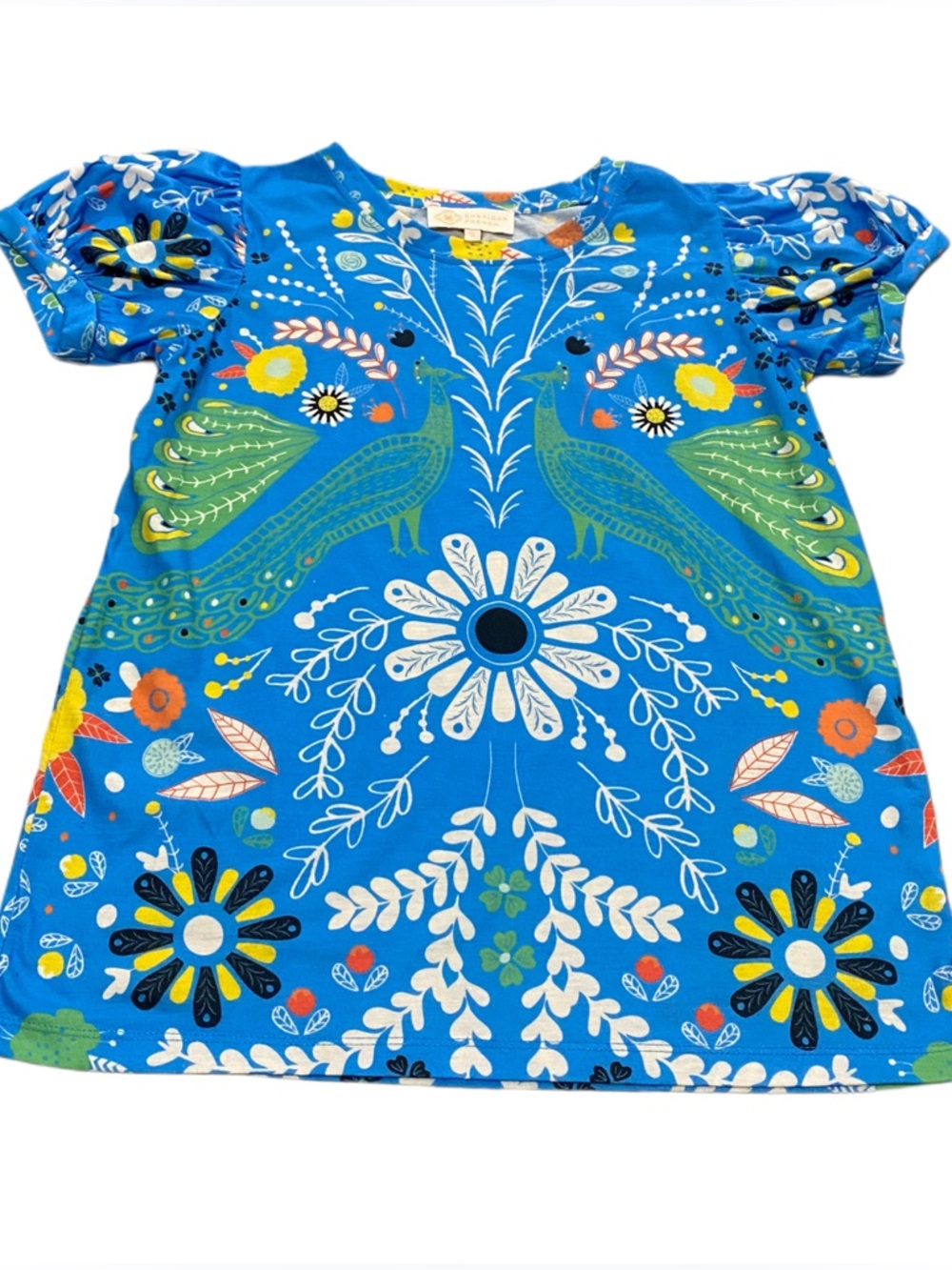 Sheridan French Boho Peacock Floral Patterned Shirt Small